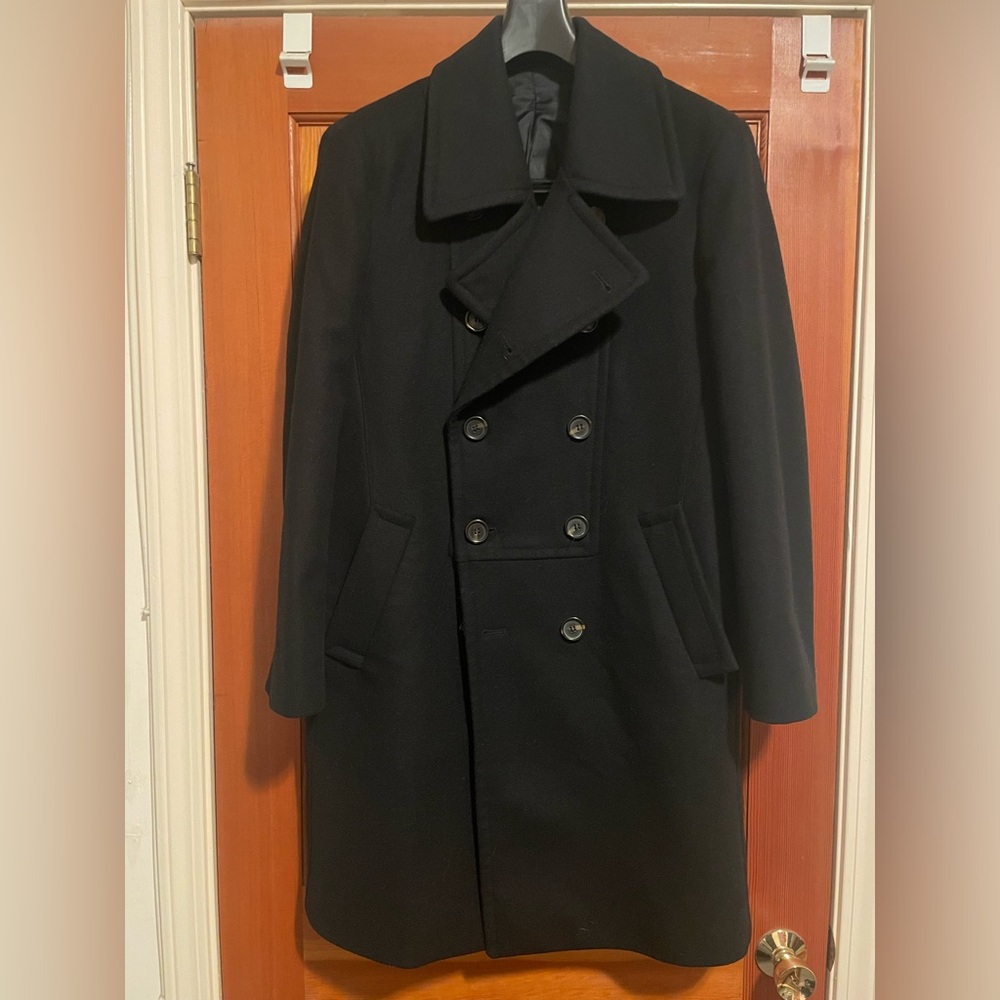Zara Men’s Double Breasted Wool Blend Topcoat Black Medium